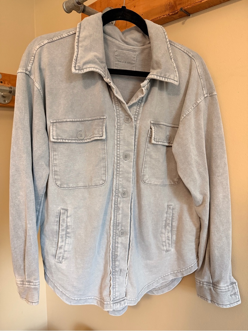 Thread & Supply Light Gray Washed Button-Up Shirt Jacket